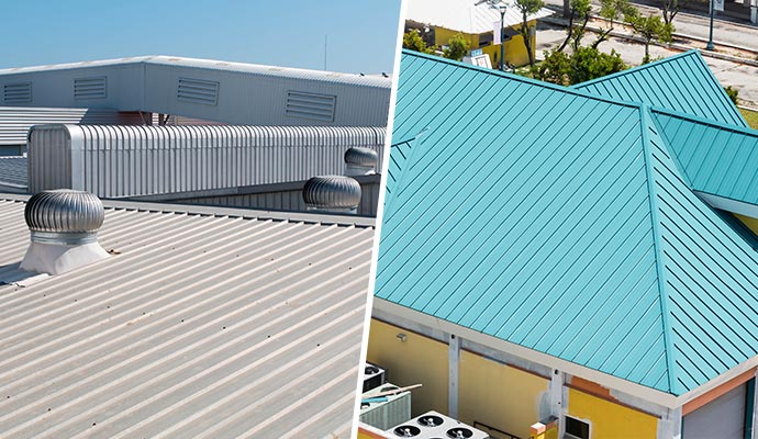 Collage of roofs in different industries