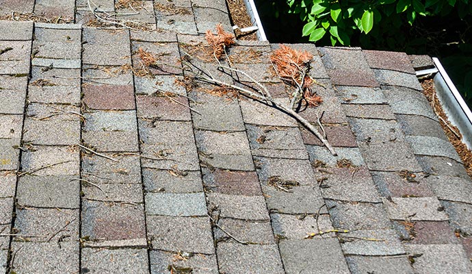 Debris on the roof because of storm