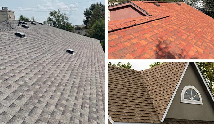 Collage showing various roof colors and materials for homes.