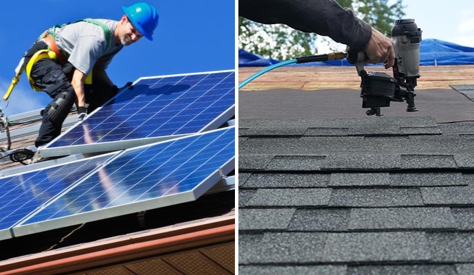 Collage of professional solar panel and roof installation services